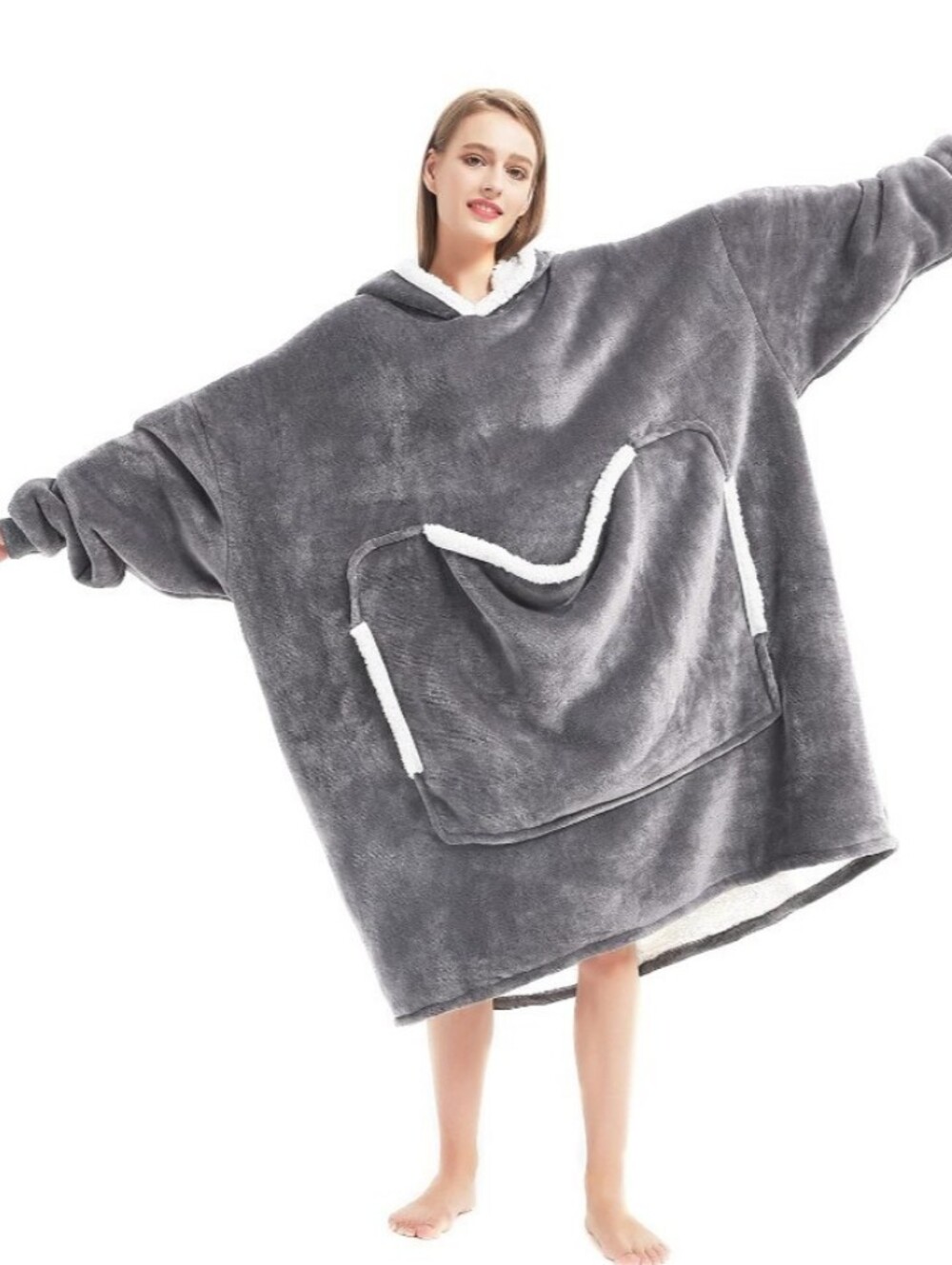 Cozy Oversized Sherpa Hoodie Blanket - Gray